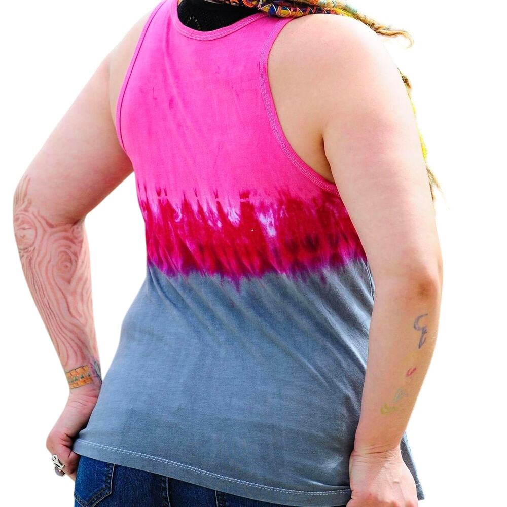 Womens Tank Top Size Large Handcrafted Tie Dye Pink Gray Hippie Summer Brand New - Picture 4 of 5